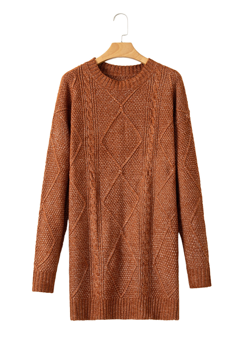 Parchment Twist Cable Knit Drop Shoulder Loose Fit Sweater Dress