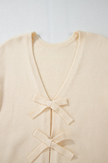 Jet Stream Plain Bowknot Knit Cropped Cardigan