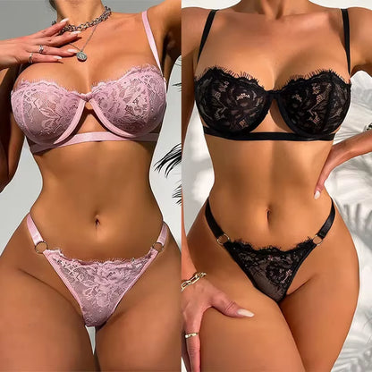 Sexy Woman Lace Lingerietransparent Underwear Fairy Embroidery Brief Sets Delicate Bra Kit Push up Breves Sets Thin Erotic Bras