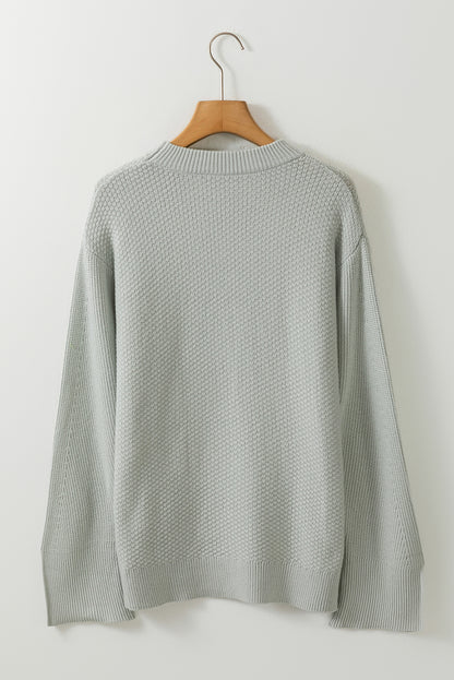 Parchment Solid Textured Knit Split Cuff Drop Shoulder Sweater