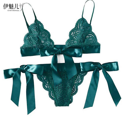 Sexy Woman Lace Lingerietransparent Underwear Fairy Embroidery Brief Sets Delicate Bra Kit Push up Breves Sets Thin Erotic Bras