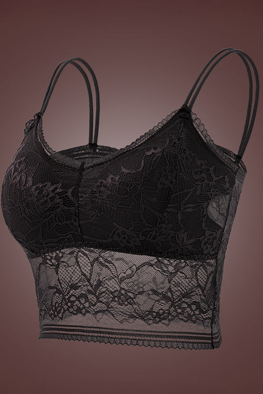 Black Padded Breathable Thin Style Lace  Double Straps Tube Top