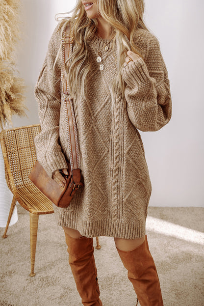 Parchment Twist Cable Knit Drop Shoulder Loose Fit Sweater Dress